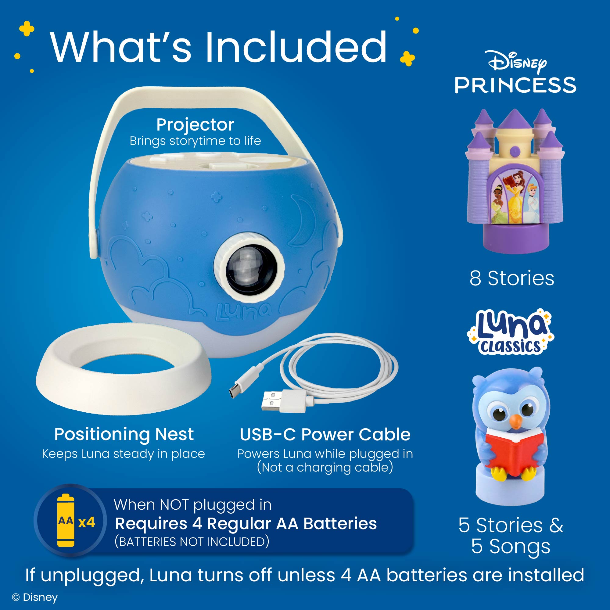 Luna StoryTime Projector Owl & Disney Princess Set