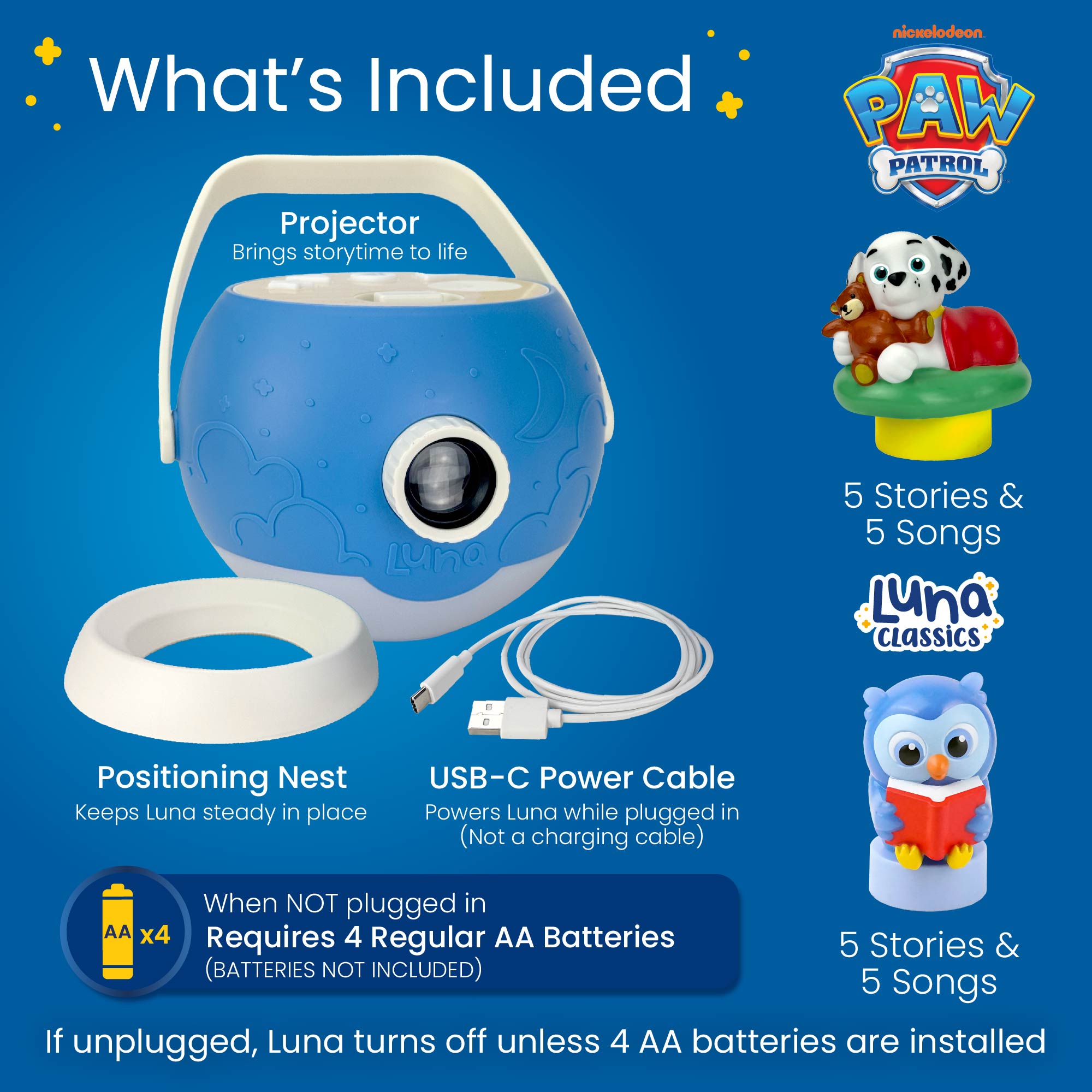 Luna StoryTime Projector Owl & PAW Patrol Marshall Set